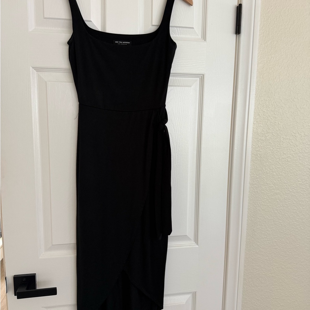 See You Monday Black Midi Dress